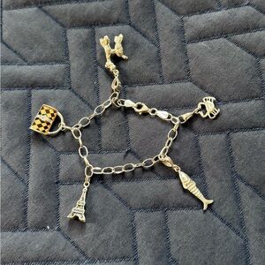 Sterling Silver 925 Vintage Charm Bracelet Poodle Purse Crab Fish Eiffel Tower